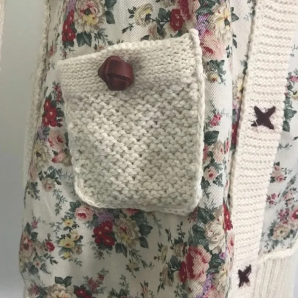 Anthropologie HWR Monogram Cotton Blend Floral Knit Cardigan - Picture 7 of 7